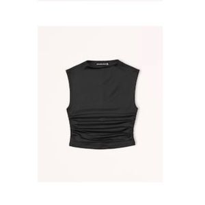 Sleek Seamless Fabric Ruched Mockneck Top in black